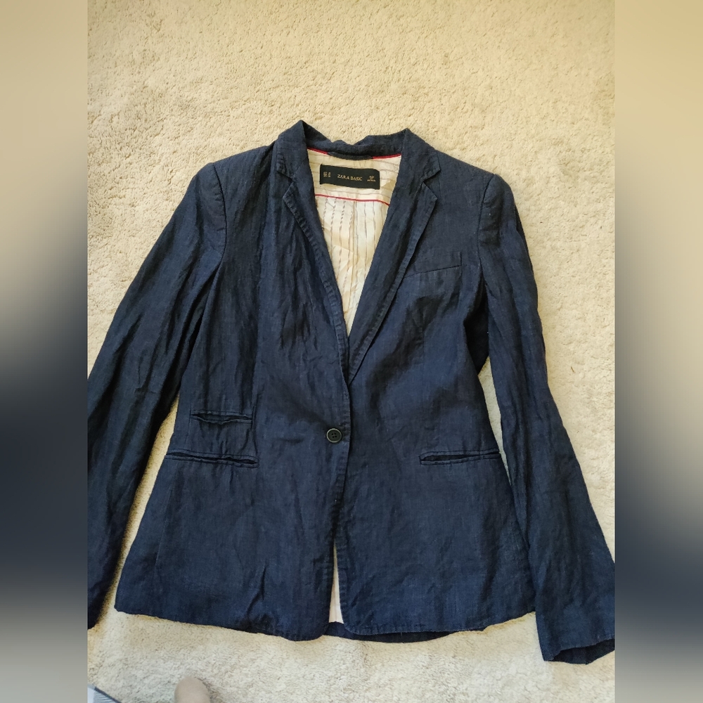 Women's Navy Linen Blazer